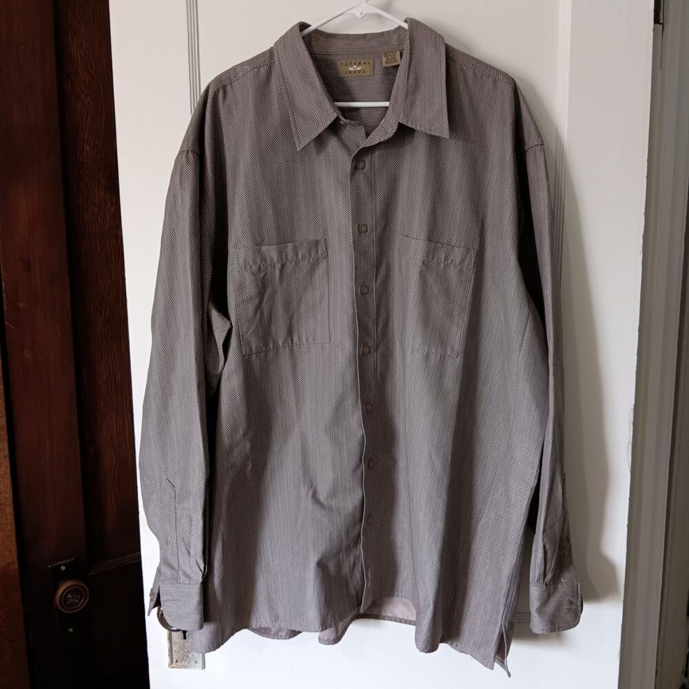 Vintage Mens Herringbone Brown Shirt 3XL Tall Natural Issue Long Sleeve 3XLT